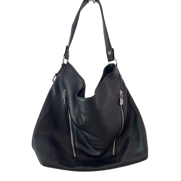 Bostanten Handbags - BOSTANTEN Kweli Luxurious Black Pebbled Leather Slouchy Shoulder Tote Bag Large